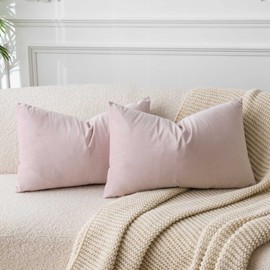 JUSPURBET Pink Lumbar Velvet Throw Pillow Covers 12x20 inch Set of 2 for Living Room Couch Sofa Bedroom Decorative Rectangle Solid Soft Cushion Cases with Invisible Zipper