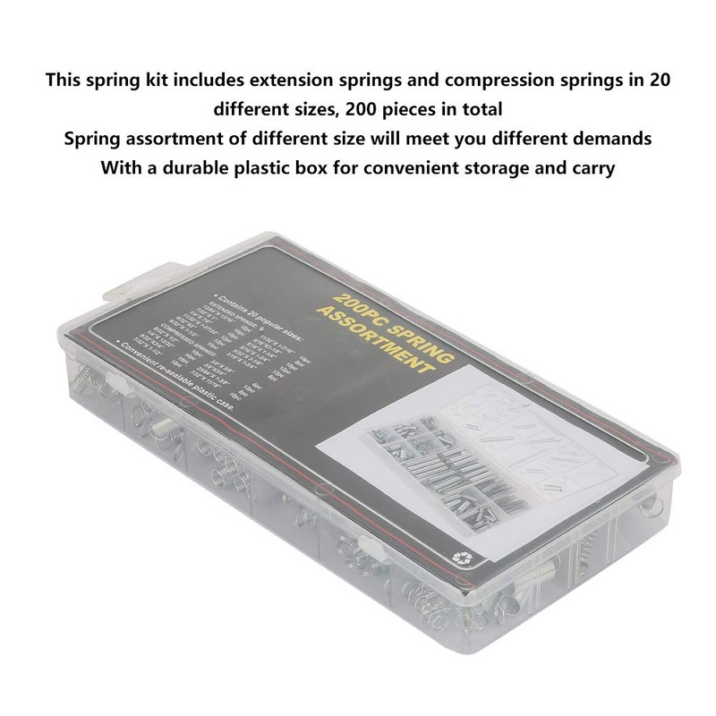 200 Piece Assorted Spring Set, Compression Spring Extension Spring Assortment