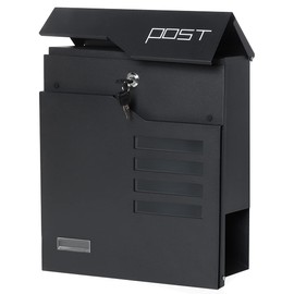 Parrency Metal Mailbox Wall Mount, Locking Mailbox with Key Lock, Hanging Secure Postbox, Security Key Drop Box,Outdoor Wall Mounted Mail Box with Large Capacity,12.9 x 4.1 x 14.2 Inch,Black