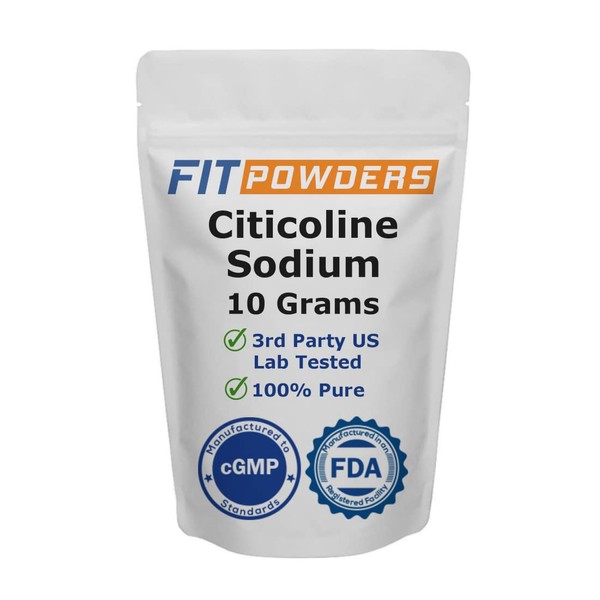FitPowders Citicoline CDP Choline Powder 10g 100% Pure with Scoop, Cognitive Supplement for Memory and Learning (10 Grams)