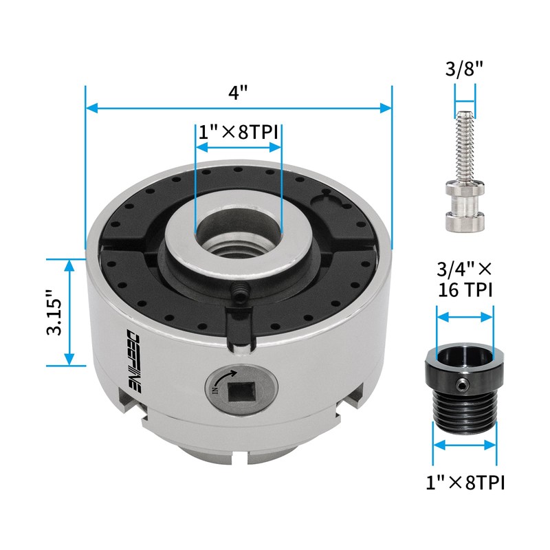 DEEFIINE 4 Inch Wood Lathe Chuck Set 1" x 8