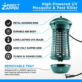 Livin’ Well Green Bug Zapper Indoor Outdoor - 4000V High Powered Electric Mosquito Zapper Home Patio, 1,500 Sq Ft Range Fly Trap,18W UVA Bulb Mosquito Killer Lamp Insect Bug Light