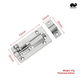 LIKERAINY Gate Latch Stainless Steel 75mm Door Lock Bolt Bolt Sliding Bolt Lock Door Latch for Bedroom Bathroom Shed Garden Toilet Brushed Silver Pack of 8