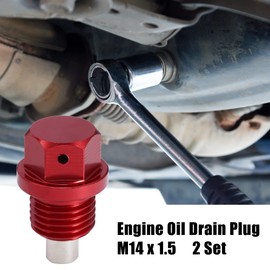 A ABSOPRO 2 Set M14 x 1.5 Oil Drain Plug Magnetic Aluminium Alloy Oil Drain Nut with 2 Washers for Car Motorcycle Red