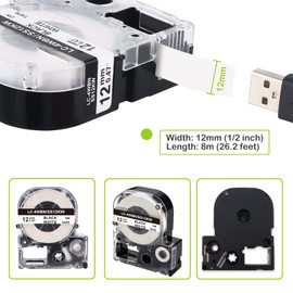 Absonic Compatible Label Tape Replacement for LK-4WBN LC-4WBN LC 4WBN9 SS12KW 12mm Label Cartridge for LabelWorks LW-300 LW-400 LW-500 LW-600P LW-700 Label Maker, Black on White, 1/2" x 26', 2-Pack