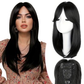 XFSRG Haarteile Echthaar Clip in Extensions Natürlicher Look Hair Topper für Alltag und Besondere Anlässe Langes Glattes Haar(1B# Schwarz)