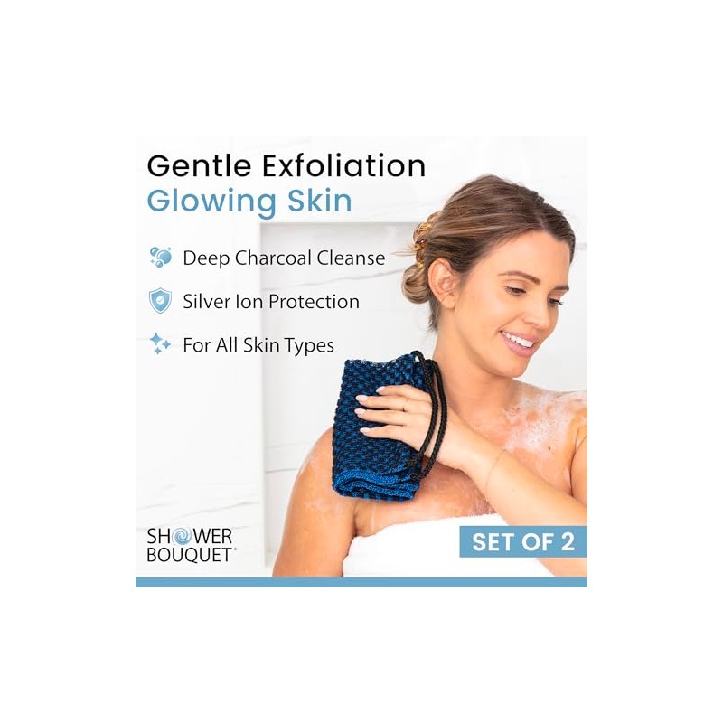 Paño Japonés Exfoliante Espalda Cuerpo Paquete Carbón Iones Plata Asas
