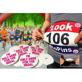 EventClip - I’m Only Here for The Medal, Race bib Clips, Running bib Clips, Snap-Lock for Securing Running and Cycling Numbers. Made with Recycled Plastic (Est 2012).