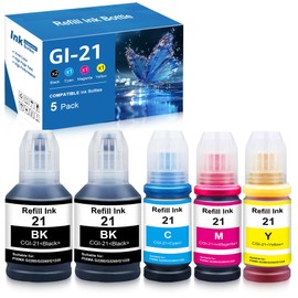 B-T GI-21 Ink Bottles Compatible for CAN GI 21 GI21 21 Ink Refill Bottles Set for G3270 G3290 G4280 G3260 G4270 G2260 G1220 G1230 G2270 MegaTank Printer (5 Pack, GI21 Ink)