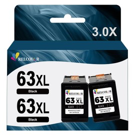 Relcolor Remanufactured Ink Cartridge Replacement for HP 63XL 63 XL (Black 2-Pack) Work with 3830 4650 4652 4655 5200 5252 5255 5258 4520 4512 1112 2132 3630 3632 Printers