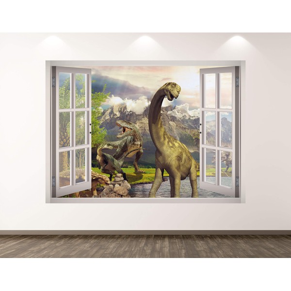 West Mountain Dinosaur Wall Decal Art Decor 3D Window Animal Landscape Sticker Mural Kids Room Custom Gift BL348 (70" W x 50" H)