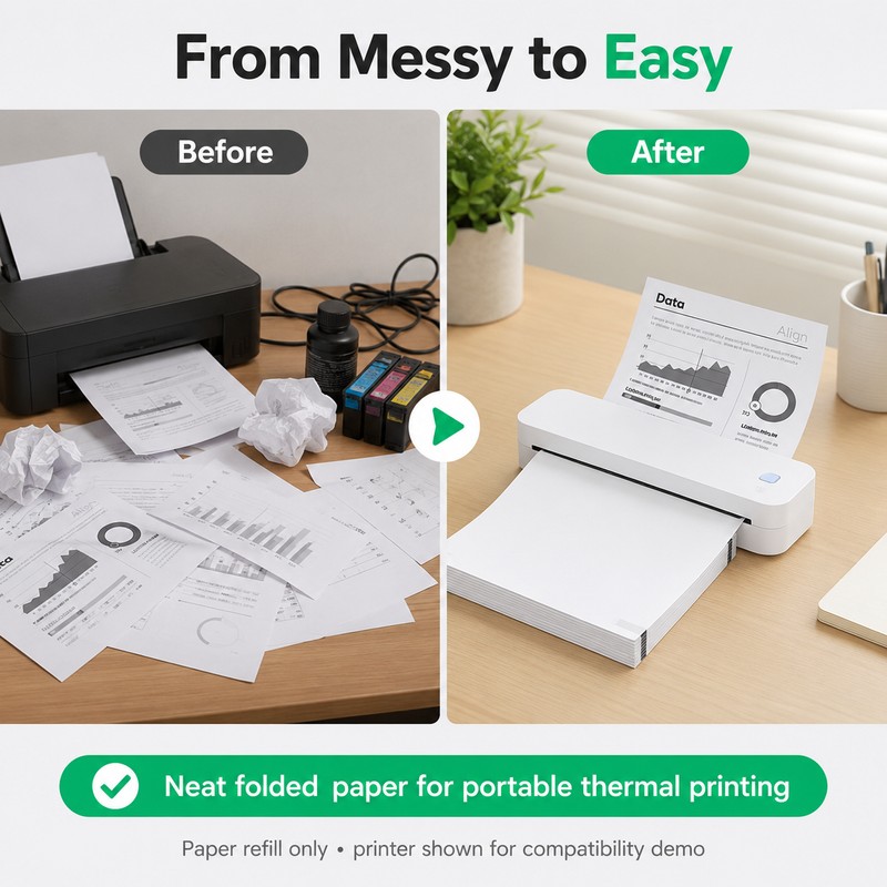 A4 Thermal Printing Paper for Portable Printers – 200-Sheet Folded