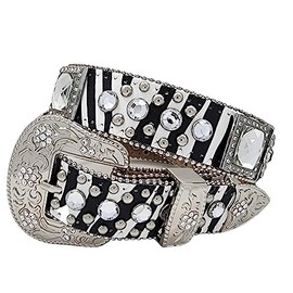 1147-1370-KIDS GIRLS WESTERN BELTS KIDS RHINESTONE BELTS LITTLE COWGIRL BELTS (ZEBRA-PRINT)