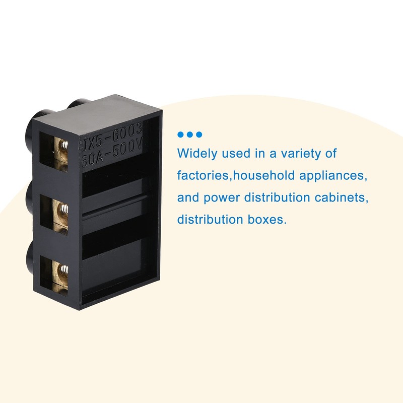 MECCANIXITY Terminal Block 500V 60A Dual Row 3 Positions Screw