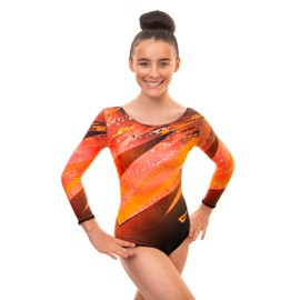 Velocity Dancewear Kiki Orange Long Sleeve Deluxe Gymnastics Leotard for Girls (5-6 Years, Size 26)