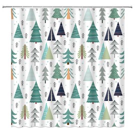 Christmas Tree Shower Curtain Green Xmas Tree Snowflake Forest Winter Holiday Fabric Curtain with Hooks for Bathroom Decor,70x70 Inch