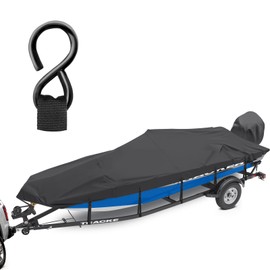 Cerumute Boat Cover with Heavy Duty Metal Buckle,1200D Waterproof Cover for Bass Boat 17-19ft,Hurricane Proof System Covers Suitable for Trailer,Mooring,Come with Motor Cover,Black