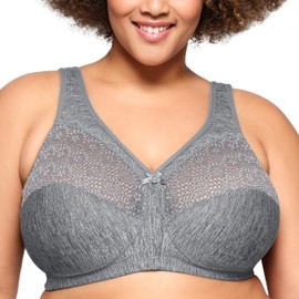 Glamorise Women's Plus Size MagicLift Moisture Control Bra Wirefree #1064, Gray Heather, 44DD