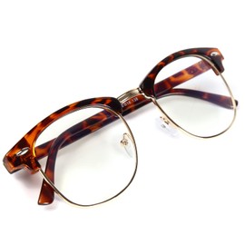 FREESE Fashion Glasses Blue Light/UV Protection - Stylish - Wellington Half - Rim - With a Nylon Cleaning Cloth and Glasses Case - brown/gold