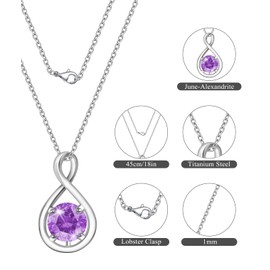 Eastlily Infinity Birthstone Necklaces for Women, 925 Sterling Silver Birthday Stone Pendant Necklace Titanium Steel Chain Necklace for Women Birthday Jewelry Gifts,June-Alexandrite