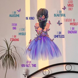 Purple Girl Wall Stickers, Inspirational Girl Home Decor Wall Decals with Butterfly, Wall Stickers for Girls Bedrooms Living Room Study Room Dance Classroom Wall Decor