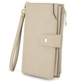 UTO Wallets for Women Wristlet RFID Large Capacity Leather Vegan Clutch Card Holder Organizer Ladies Purse Wrist Strap CA