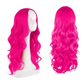 1 Pcs Hot Pink Wigs for Women, 28 Inch/70 Cm Womens Wigses Headband Wigs Curly Wig for Women, Fashion Long Pink Wig Curly Wigses to Daily Use, Gifts and Decoration