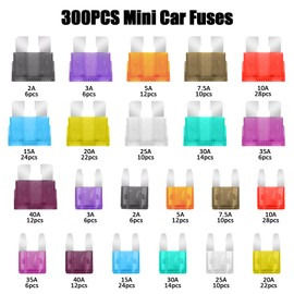 smtfcty 300Pcs Car Fuse Assortment Ki, 150 Mini Blade Fuses Automotive +150 Standard Auto Fuses +1 Fuse Puller with Storage Case, Replacement Fuse for Vehicle RV SUV Motorcycle Truck Motor Boat