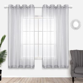 KOUFALL Silver Curtains 63 Inch Length for Bedroom 2 Panel Sets Grommet Window Sheer Luxury Glam Curtains for Girls Room Decor 52x63 Inches Long