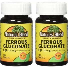 Nature's Blend Ferrous Gluconate, 5gr/324 mg, 100 Tablets | Pack of 2