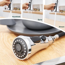 Kitchen Faucet Head Replacement, 3-Function Pull Down Faucet Spray Head with 9 Adapters - Replacement Pull-Out Sink Spout Sprayer Nozzle, Chrome