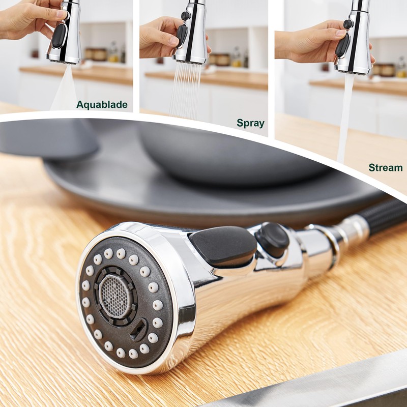 Kitchen Faucet Head Replacement, 3-Function Pull Down Faucet Spray Head