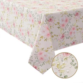 Joyfol Day Flower Tablecloth, Pink Floral Table Cloth for Rectangle Tables,Waterproof Resistant Rose Table Cover for Valentines,Parties,Wedding Use Spring/Summer (60 X 120 Inch)
