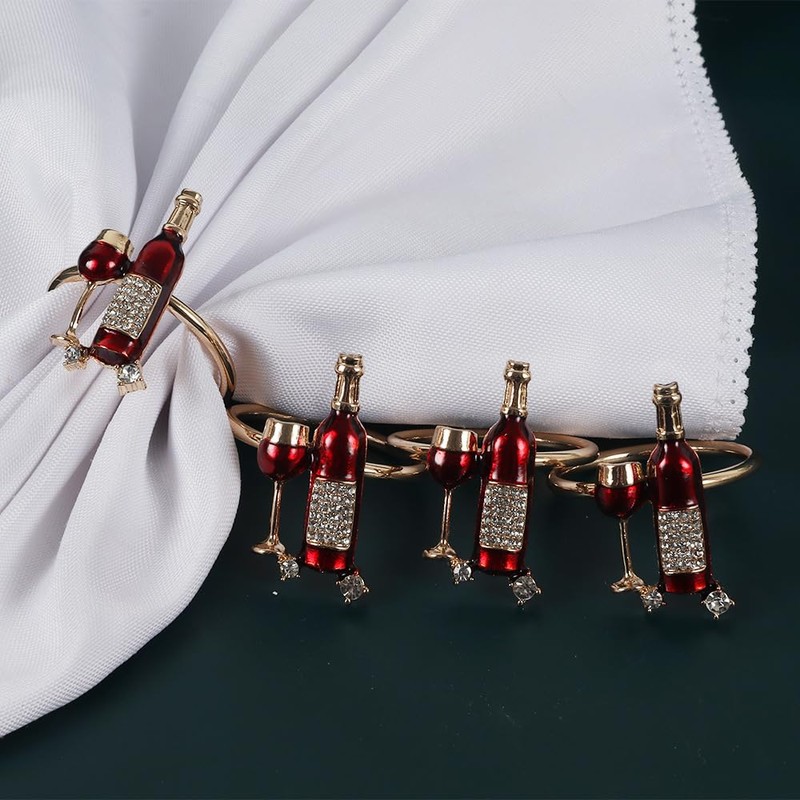 Wuluwala Napkin Buckle Holder 6Pcs Wine Bottle Wine Glass Napkin