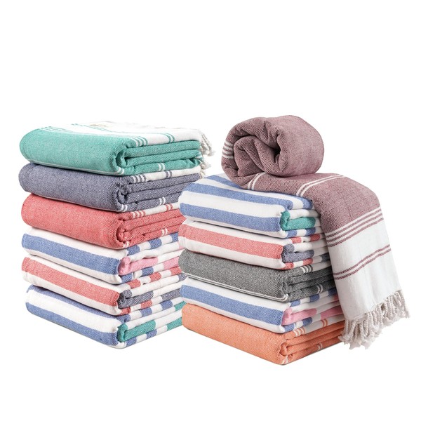 LANE LINEN 12 Pack Oversized Beach Towels – Pre-Washed, Quick