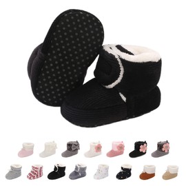 Baby Newborn Fleece Bootie, Winter Warm Non-Slip Soft Sole Winter Shoes, Sock Shoes, Cute Adjustable Crawling Shoes, Prewalker Boots for Girls and Boys, Toddler Size 0-18 Months, A Black