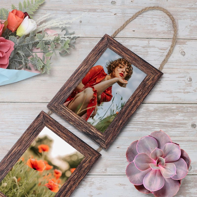 QUTREY 4x6 Collage Picture Frames, 6 Openings Vertical Hanging Photo