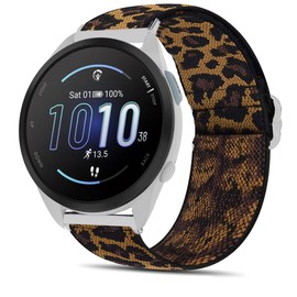 Blueshaweu for Garmin Forerunner 165 20mm Quick Release Stretch Elastics Nylon Adjustable Replacement Strap Accessories Compatible for Garmin vivoactive 5/Forerunner 165,245,55,645/venu (Leopard)