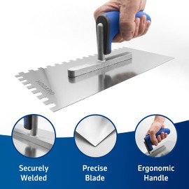 HOGARD Tile Trowel 0.5" x 0.5" | Best Stainless Steel Square Notched Trowel | Toothed Smoothing Tool.