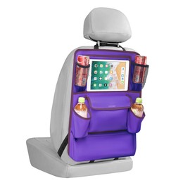 LUCMO Car Backseat Organizer with Touch Screen Tablet Holder,9 Storage Pockets Car Storage Organizer,Protectors Kick Mats Travel Accessories for Kids-Dark Purple