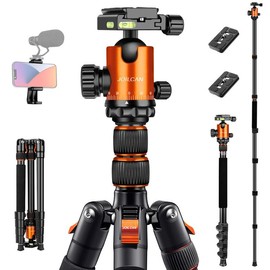 Tripod for Camera, 81" Camera Tripod Stand, 83 inches DSLR Tripods & Monopods, Heavy Duty Travel Tripod for Binoculars Laser Level Spotting Scope Telescope, Professional Complete Tripod Units - Colour: Orange