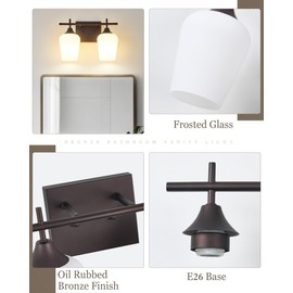 Osimir Oil Rubbed Bronze Bathroom Light Fixture, 2 Lights Bathroom Vanity Lights Over Mirror with Milk Glass, Modern Farmhouse Bath Wall Sconce Light, OS-YQ9167-2AW