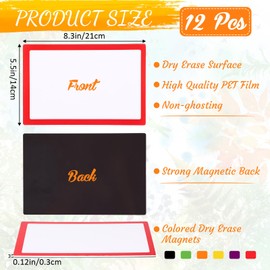 Trandraft 12 Pack 8.3 x 5.5 Inches Large Magnetic Blank Cards Magnets Dry Erase Whiteboard Reusable Dry Erase Labels Index Cards Multipurpose Erasable Labels for Home Classroom Office Fridge(Colored)