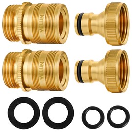 YELUN Garden Hose Quick Connect Solid Brass 3/4" GHT External Thread Easy Connect Fittings No-Leak Water Hose Male Quick Connector and Female product adapters (2 SETS)