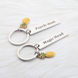 OKEYCH TV Show Inspired Gift Psych-man and Magic Head Pineapple Couple Keychain BFF Best Friend Matching Keychain for Fans (Psych-man and Magic Head)
