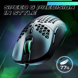 GUNMJO Gram DIY Honeycomb Shell Wired RGB Gaming Mouse, PC Gaming Mouse with 9 Buttons and Up to 10,000 DPI, Computer Mice for PC Gaming, Black Color