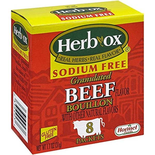 Herb-ox Beef Instant Broth & Seasoning, Sodium Free, 8 Count (Pack of 12)