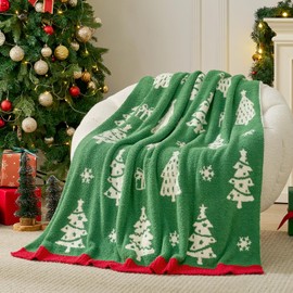 Snuggle Sac Christmas Throw Blanket Green Christmas Tree Blanket 50x60 inches, Ultra Soft Reversible Cozy Throw Blanket for Couch, Sofa and Bed for Xmas