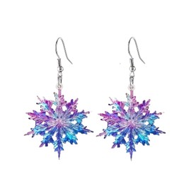 Christmas Snowflake Dangle Earrings - Sparkly Blue & Purple Acrylic Snowflake Xmas Drop Earrings for Women - Winter Holiday Jewelry