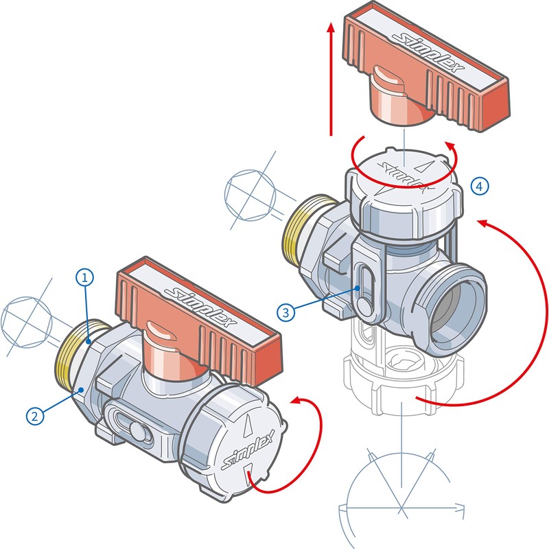 Simplex KFE Ball Valve Through Male Thread 1/2 Inch, Self-Sealing